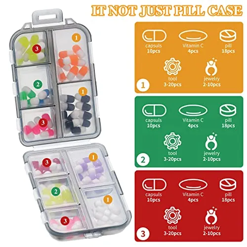 10 Grids Pill Cases Small Pill Organizer Box Weekly Travel Pill Organizer Portable Pocket Pill Case Holder Plastic Waterproof Container Box for Purse Pills Vitamin Fish Oil Daily Travel Use (8 Pieces)