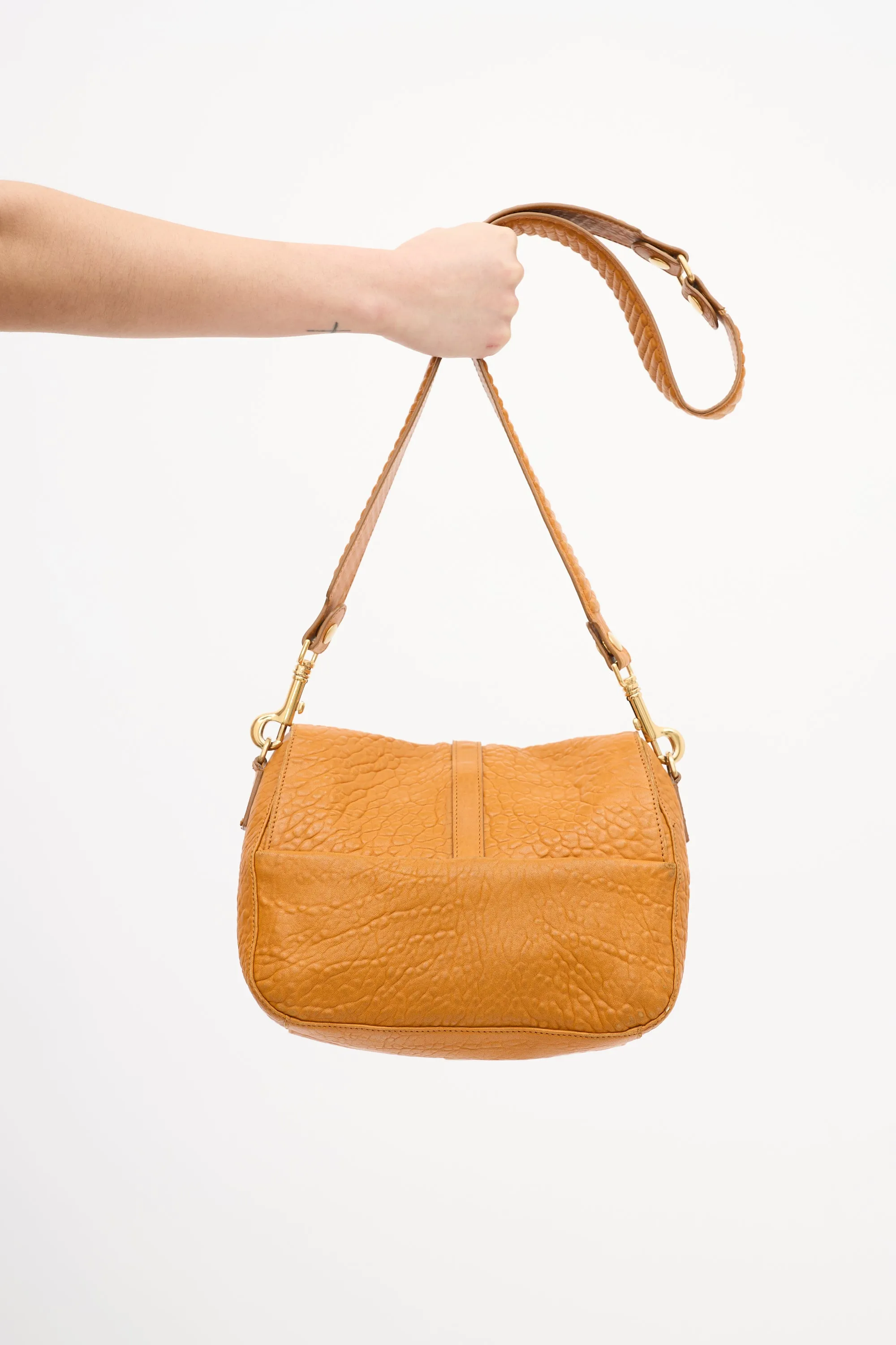 2011 Orange Leather Flap Shoulder Bag