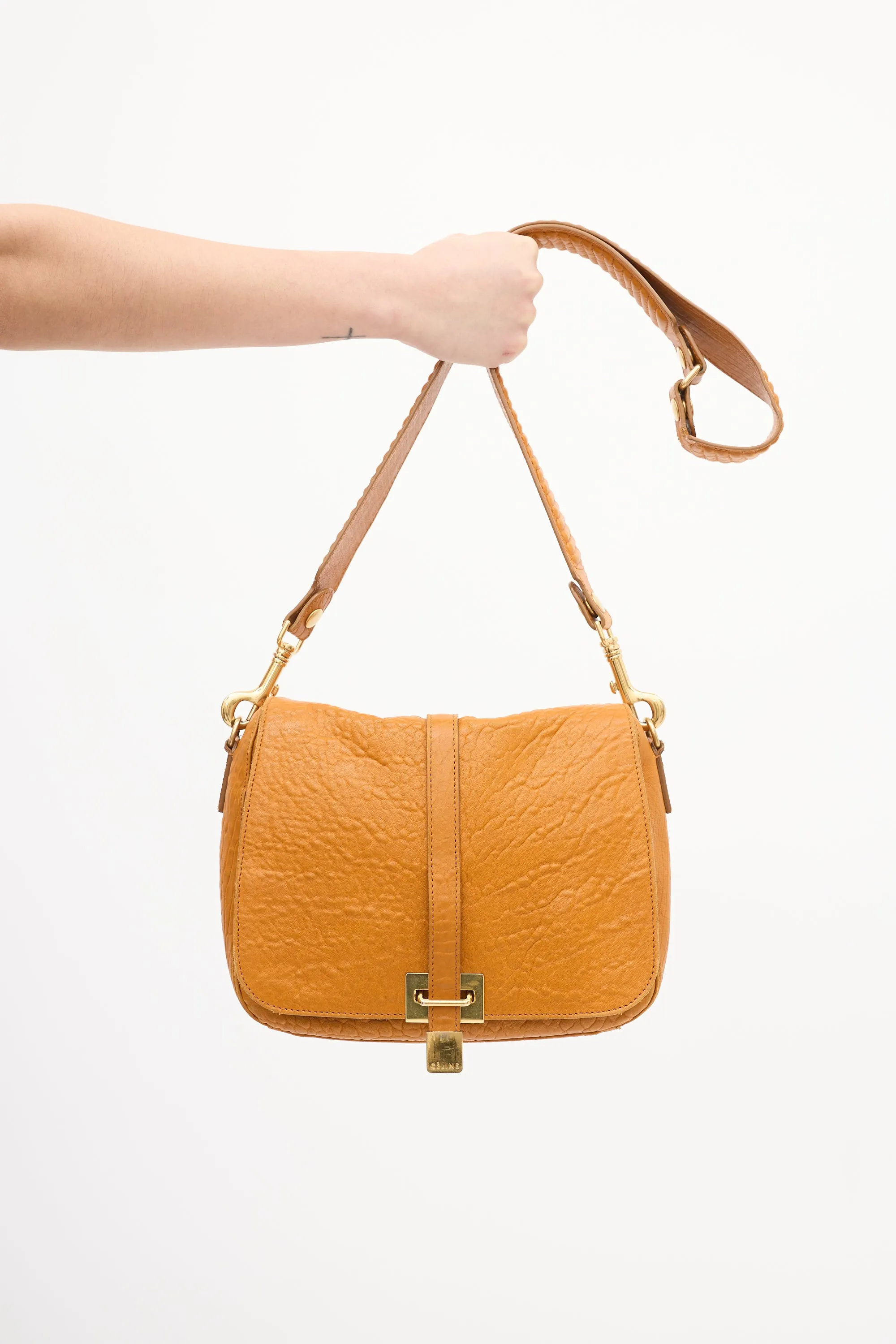 2011 Orange Leather Flap Shoulder Bag