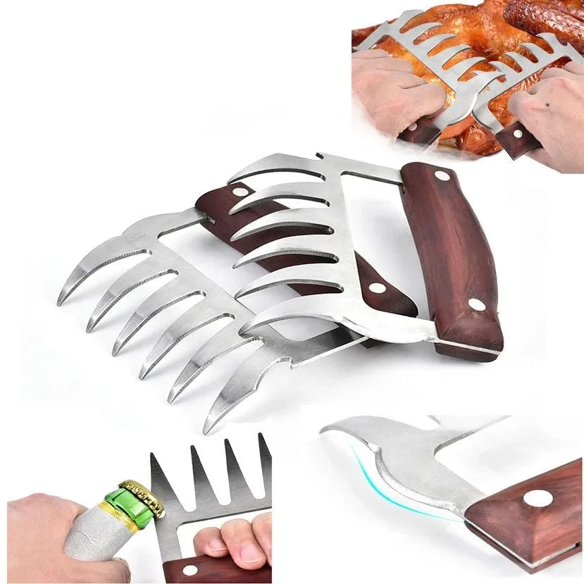 2pcs Stainless Steel Plus Wood Handle Multifunction Meat Shredder Claws