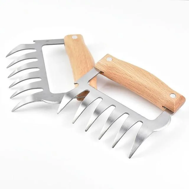 2pcs Stainless Steel Plus Wood Handle Multifunction Meat Shredder Claws