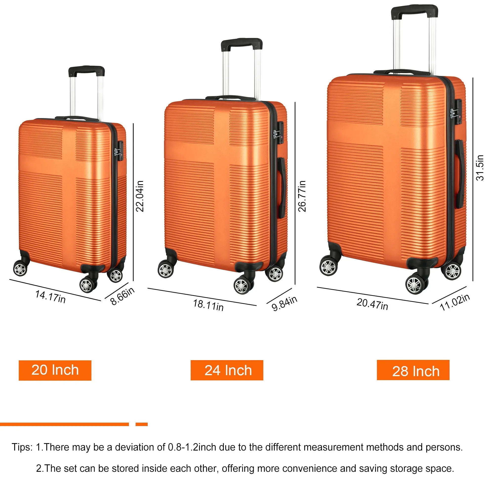 3 Piece Luggage With Tsa Lock Abs, Durable Luggage Set, Lightweight Suitcase With Hooks, Spinner Wheels Cross Stripe Luggage Sets