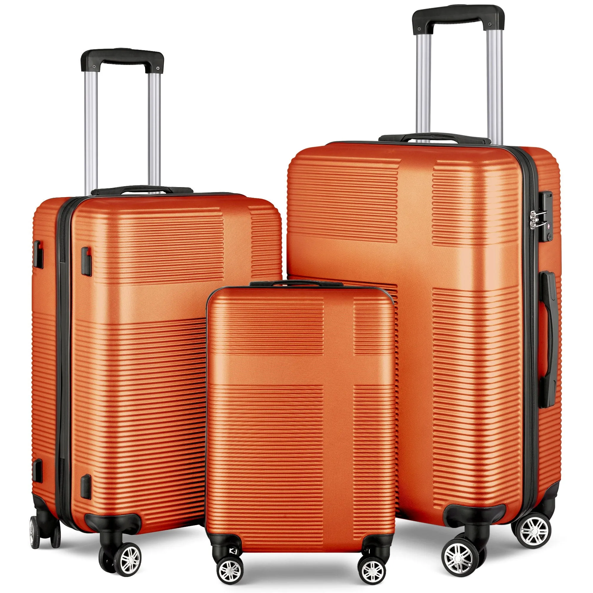 3 Piece Luggage With Tsa Lock Abs, Durable Luggage Set, Lightweight Suitcase With Hooks, Spinner Wheels Cross Stripe Luggage Sets