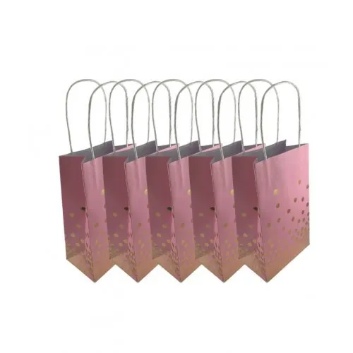 5pk Foil Gold Dots Pink Paper Gift Bags