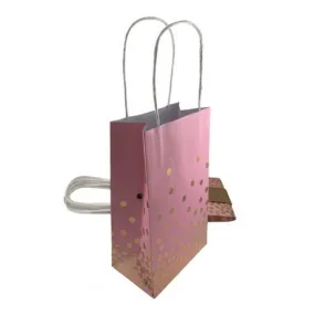 5pk Foil Gold Dots Pink Paper Gift Bags