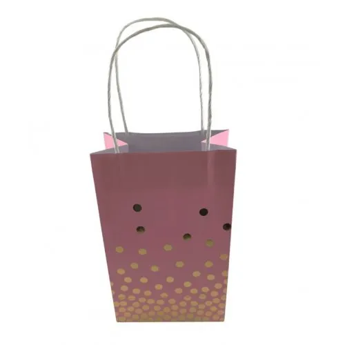 5pk Foil Gold Dots Pink Paper Gift Bags