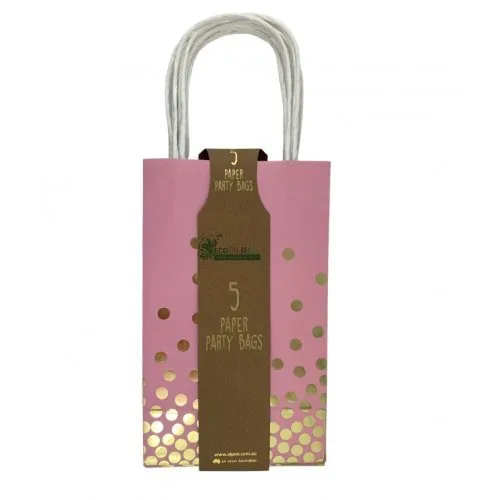 5pk Foil Gold Dots Pink Paper Gift Bags