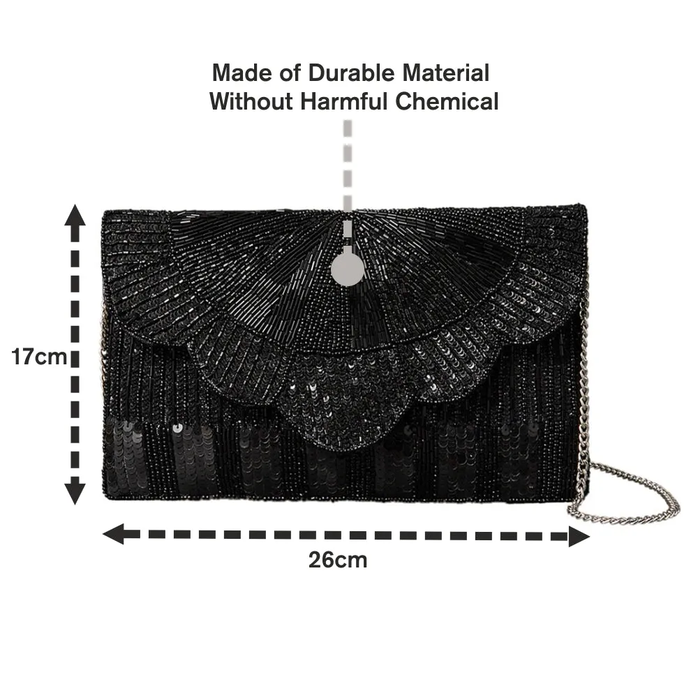 Accessorize London Women's Black Beaded Scallop Clutch