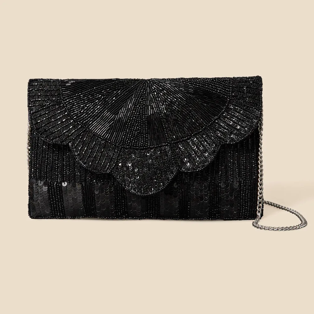 Accessorize London Women's Black Beaded Scallop Clutch