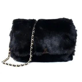 Accessorize London Women's Faux Leather Black Maya Faux Fur Sling Bag