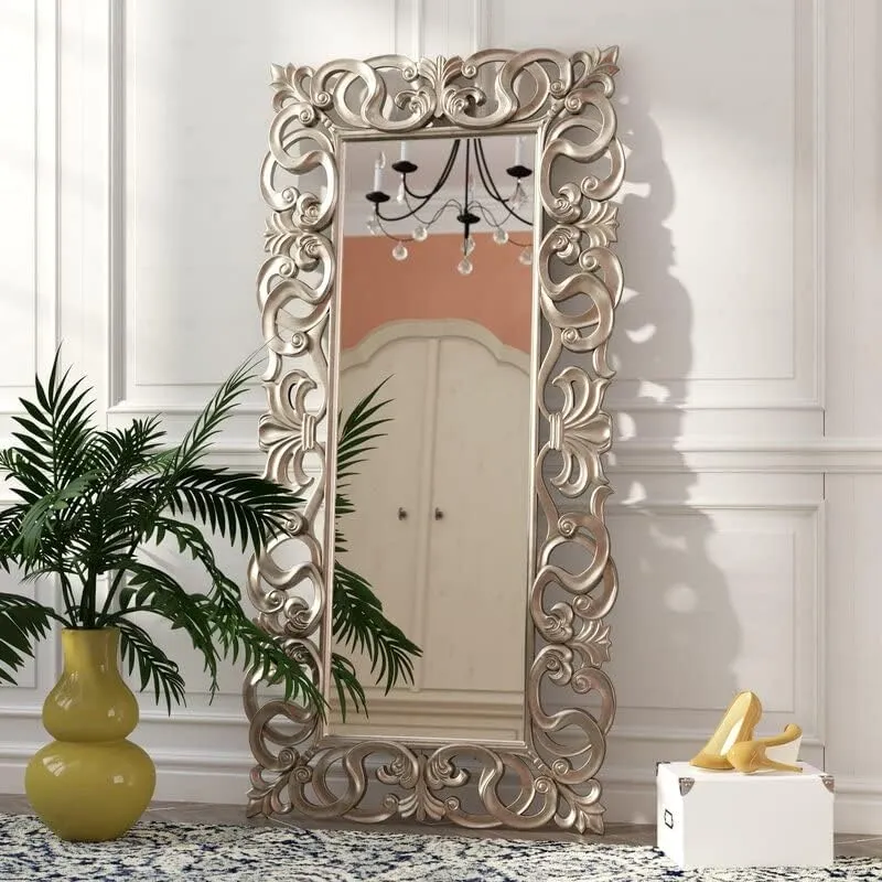 Adeez Gallery Wooden Wall Mirror Frame Without Mirror Crafted for Any Glamour Queen, This Floor Mirror is a Splendid Accent. Antique Silver Finish Dimensions(30x72) inch Frame Material Mango Wood