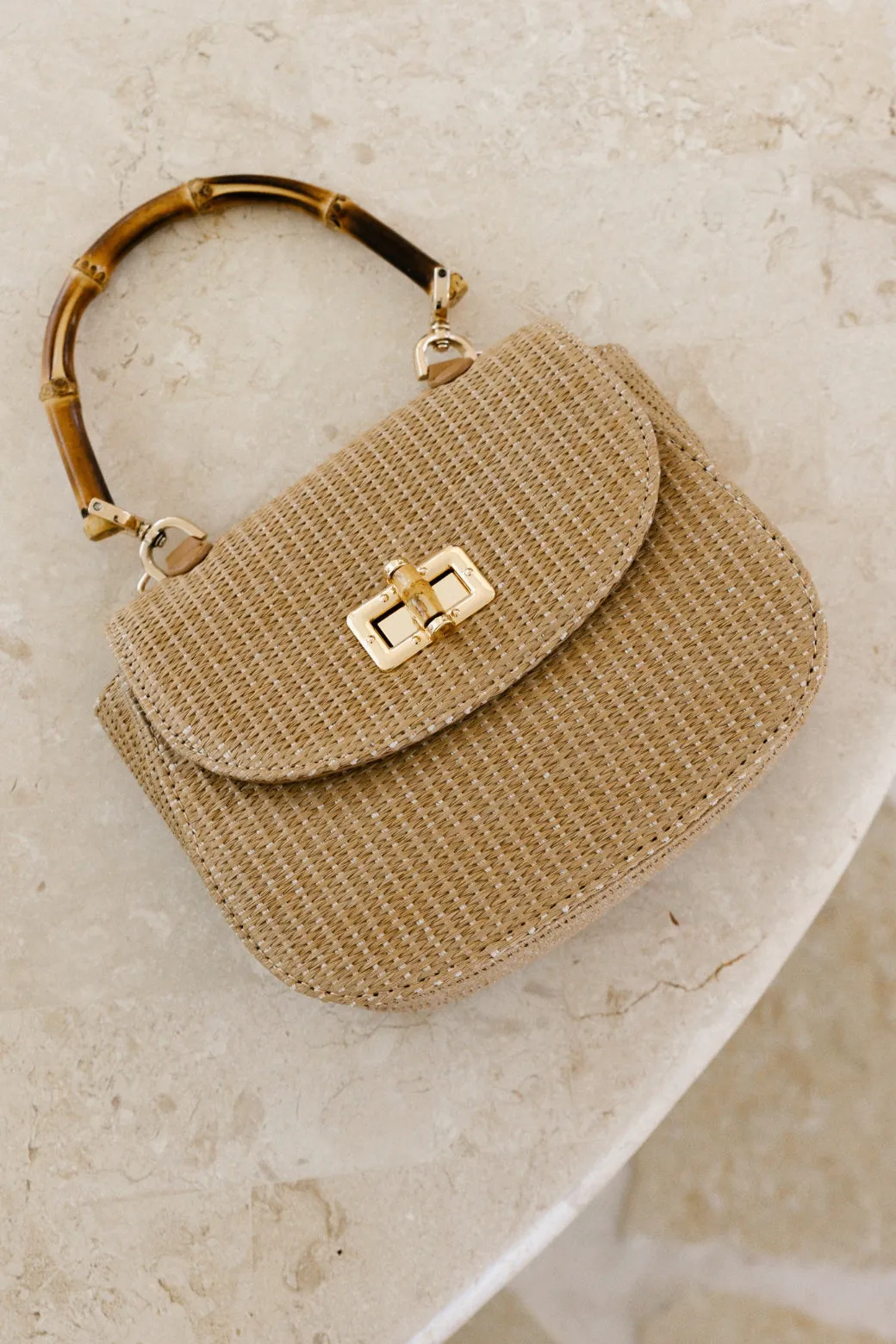 Adorne Marissa Woven Bamboo Curved Mini Bag Natural