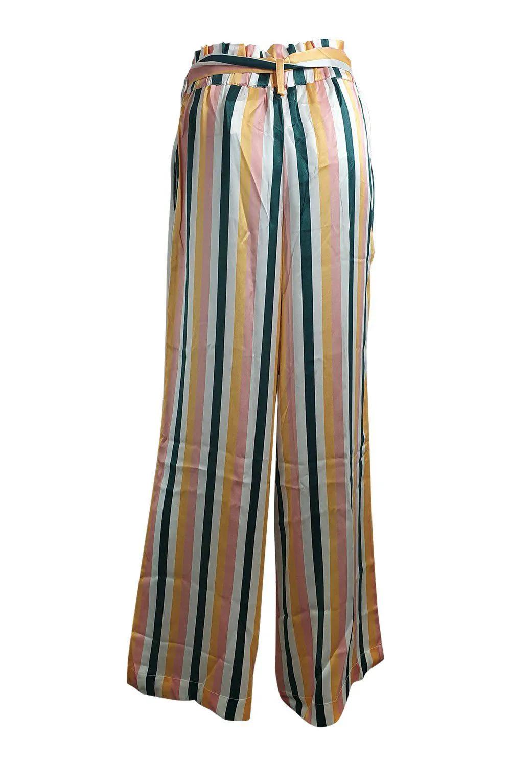 ASCENO 100% Silk Multi Stripe Wide Leg Palazzo Pants (M)