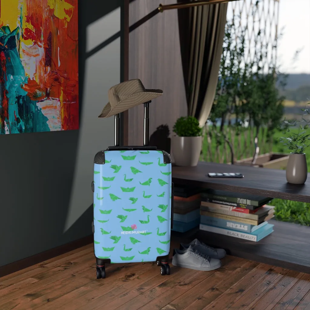 Blue Green Crane Cabin Suitcase, Japanese Style Designer Small Carry On Luggage For Men or Women