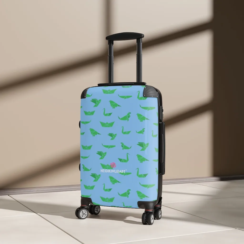 Blue Green Crane Cabin Suitcase, Japanese Style Designer Small Carry On Luggage For Men or Women