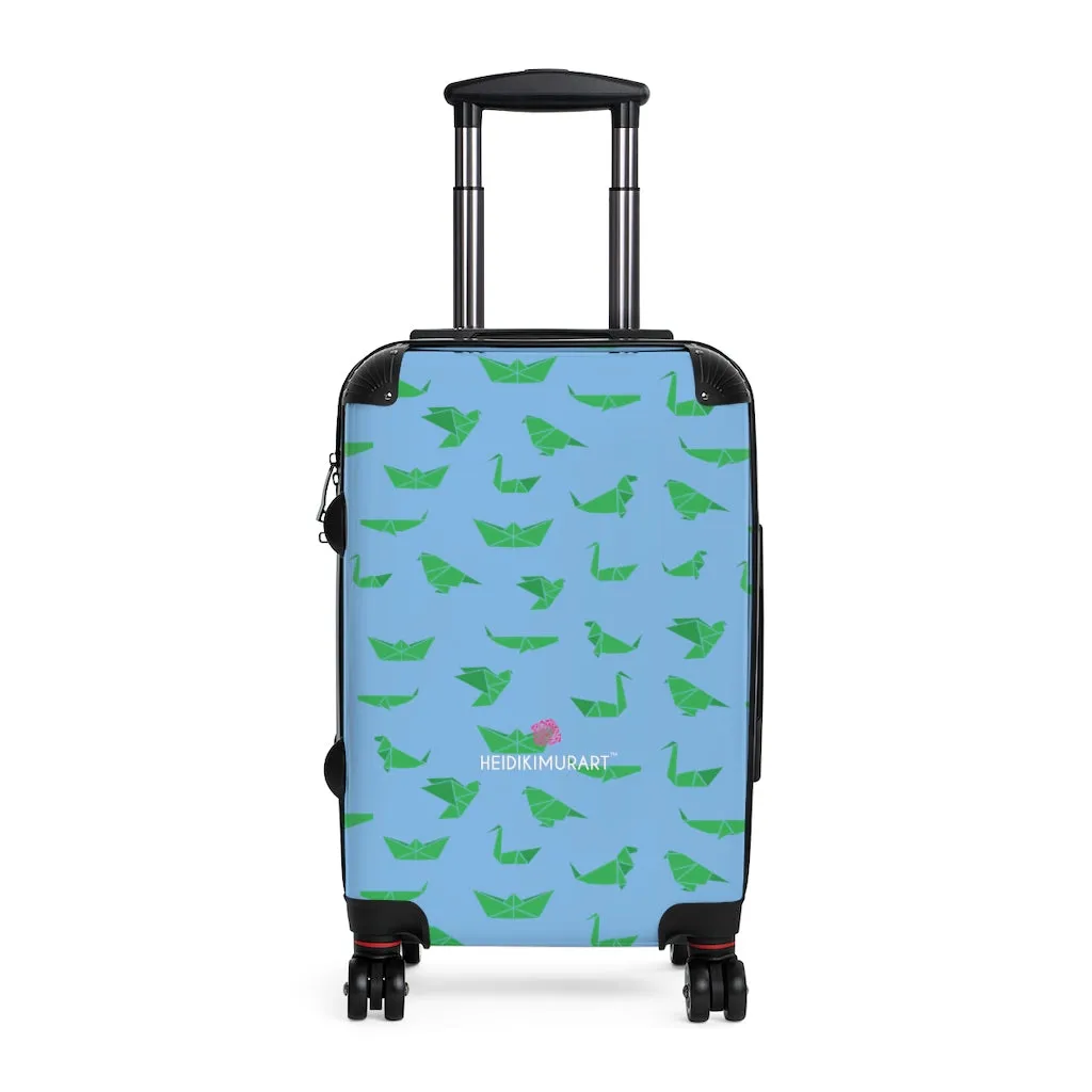 Blue Green Crane Cabin Suitcase, Japanese Style Designer Small Carry On Luggage For Men or Women