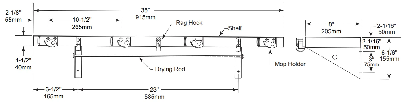 Bobrick B-224 Mop and/or Broom Holder with Utility Shelf