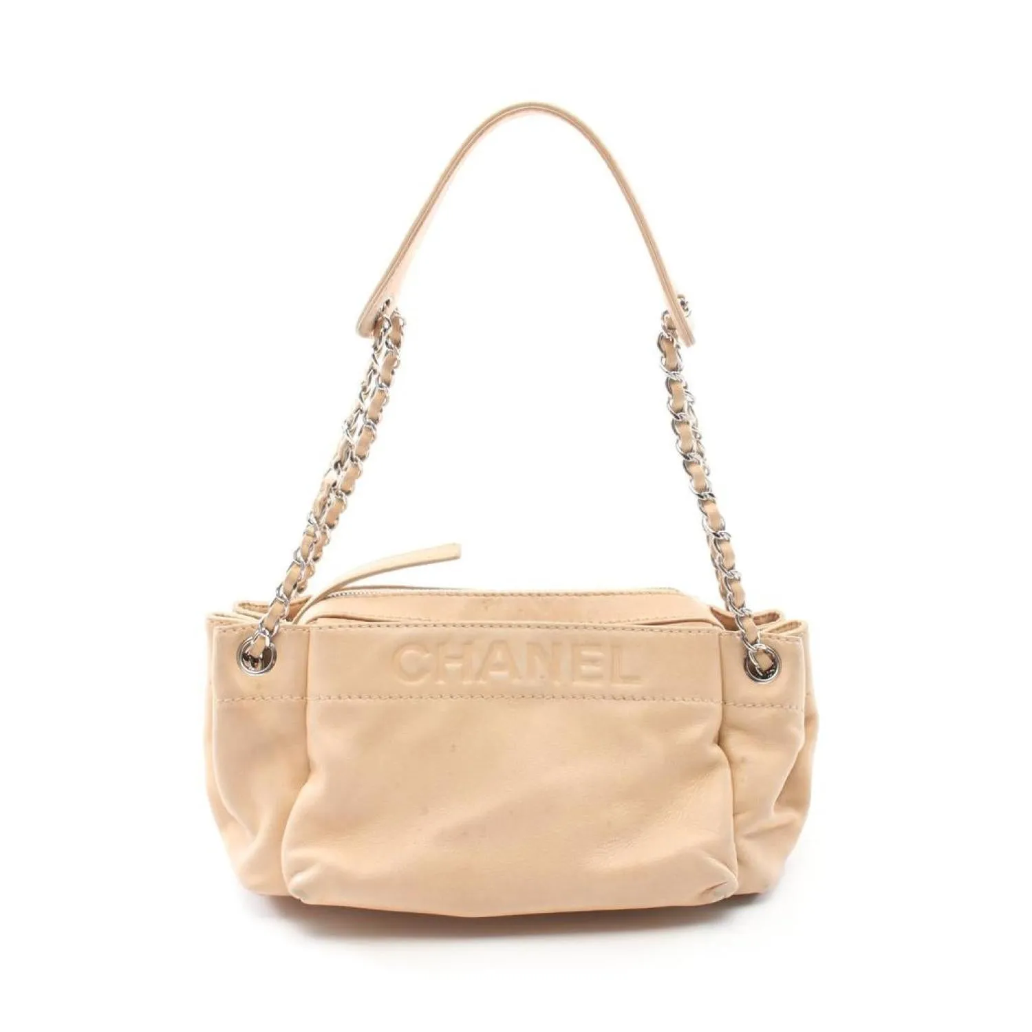 Chain Shoulder Bag Logo Calf Sv Chain Shoulder Bag Lambskin Beige Silver Hardware Logo