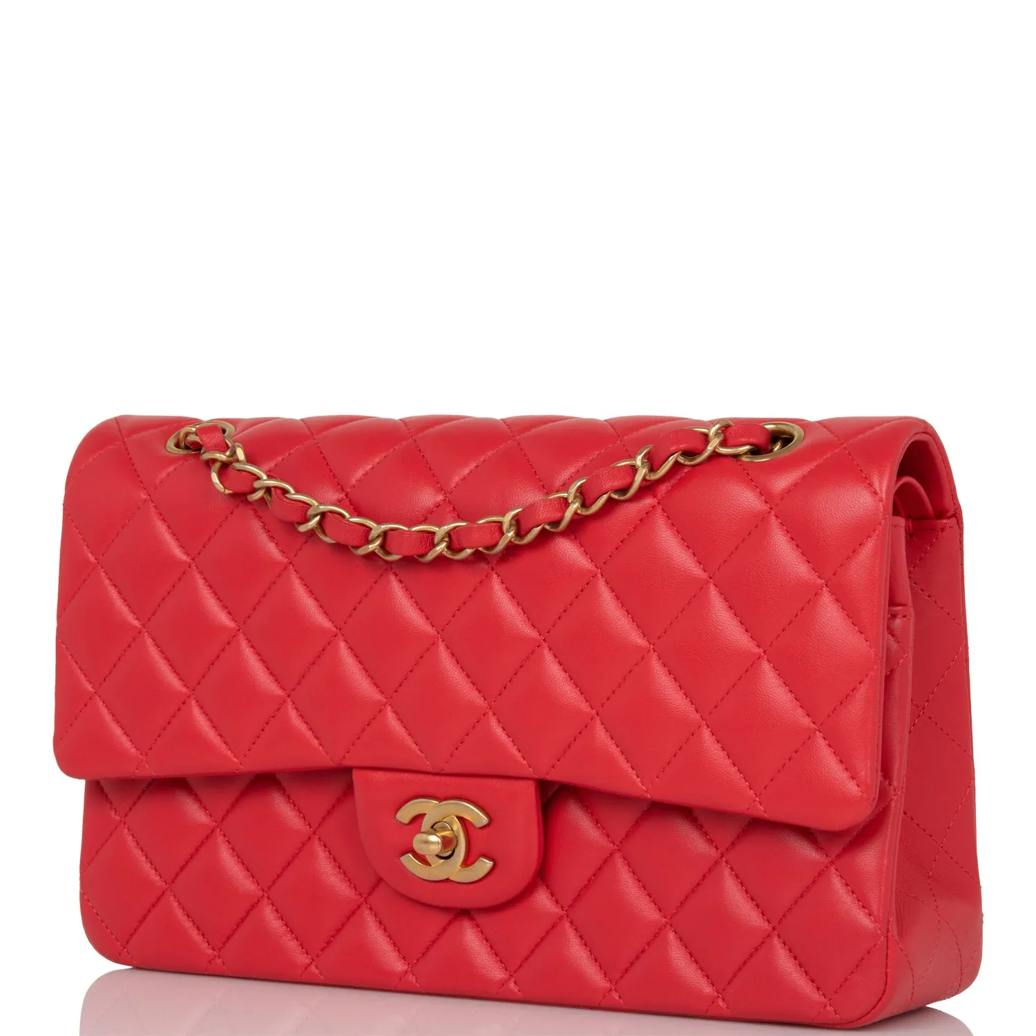 Chanel Medium Classic Double Flap Bag Red Lambskin Antique Gold Hardware