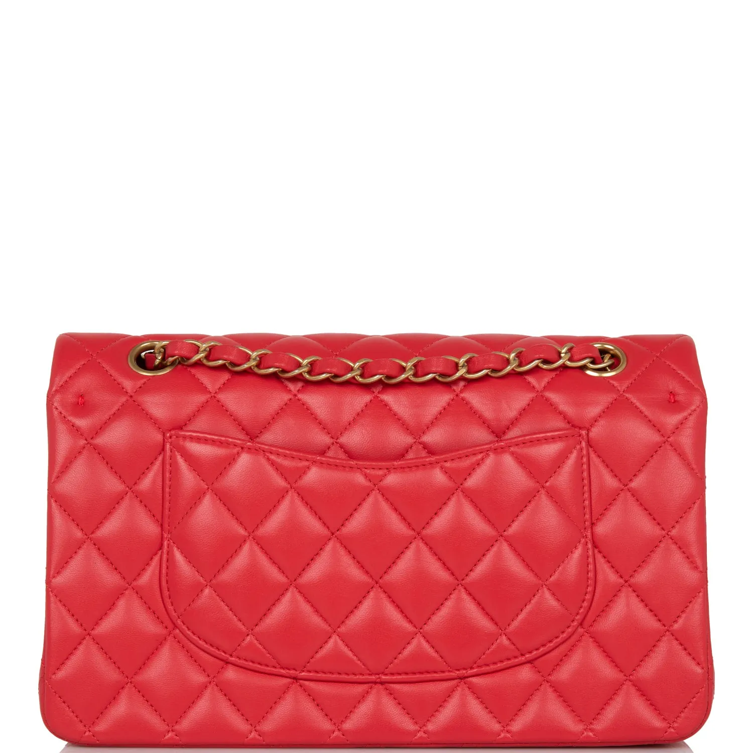 Chanel Medium Classic Double Flap Bag Red Lambskin Antique Gold Hardware