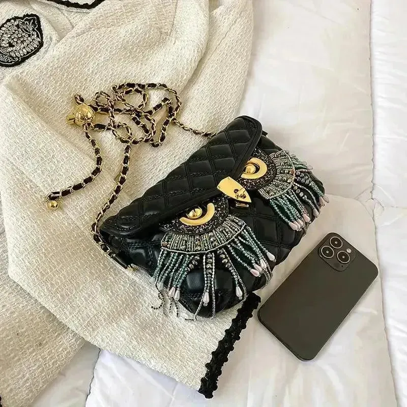 Chic Owl-Shaped Quilted Crossbody Bag