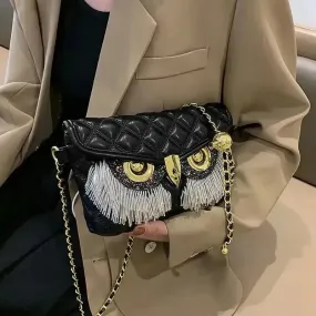 Chic Owl-Shaped Quilted Crossbody Bag