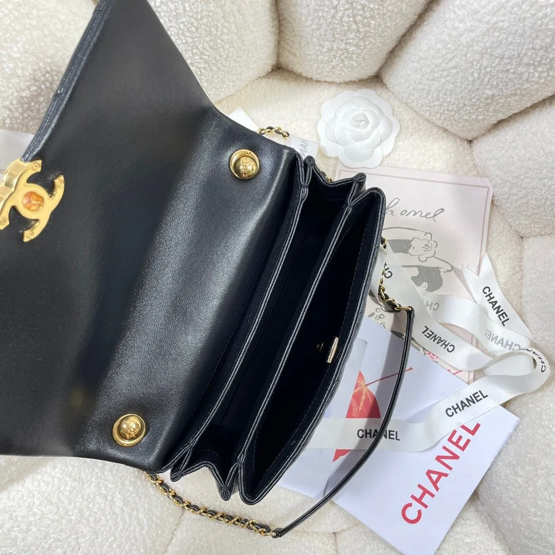 CHLLarge Flap Bag Gold Hardware Black For Women, Women&#8217;s Handbags, Shoulder Bags 9.1in/23cm AS3367