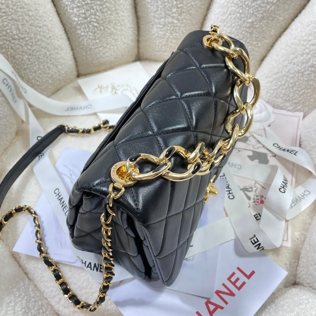 CHLLarge Flap Bag Gold Hardware Black For Women, Women&#8217;s Handbags, Shoulder Bags 9.1in/23cm AS3367