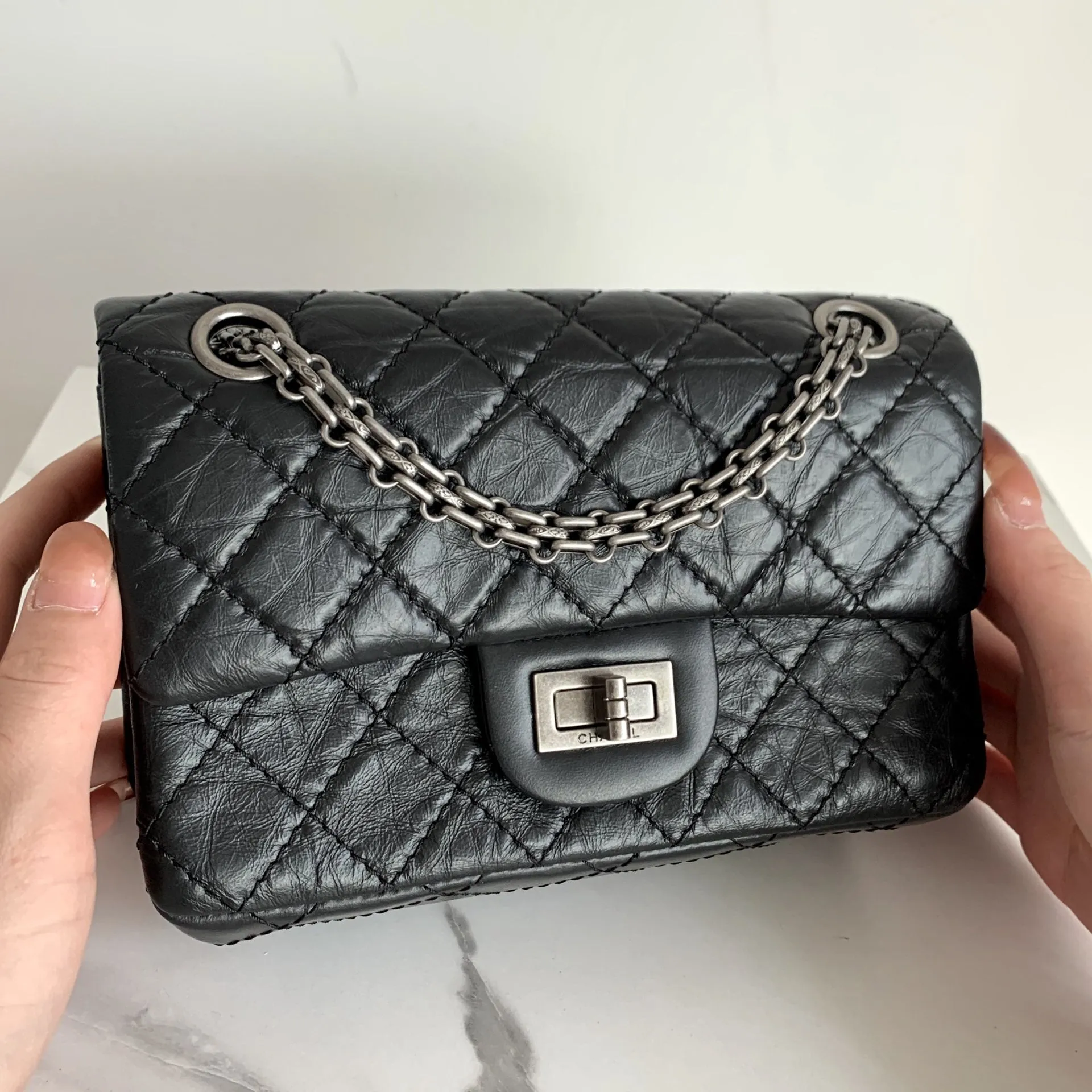 CHLMini 2.55 Handbag Black For Women Silver Toned Hardware 7.8in/20cm AS0874 Y04634 94305