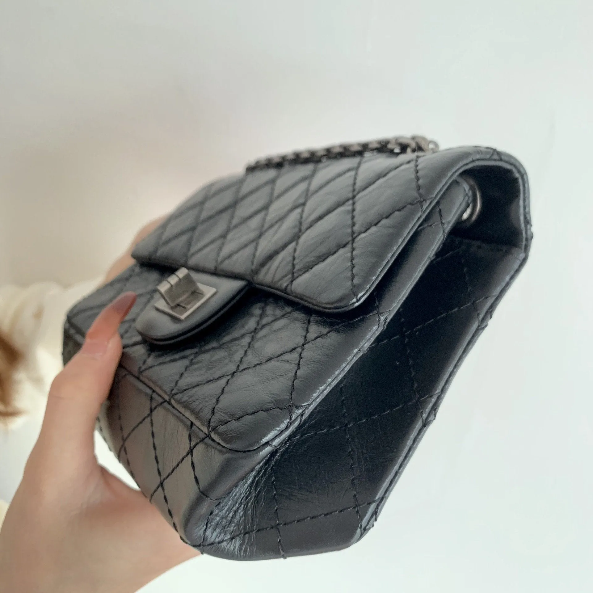 CHLMini 2.55 Handbag Black For Women Silver Toned Hardware 7.8in/20cm AS0874 Y04634 94305