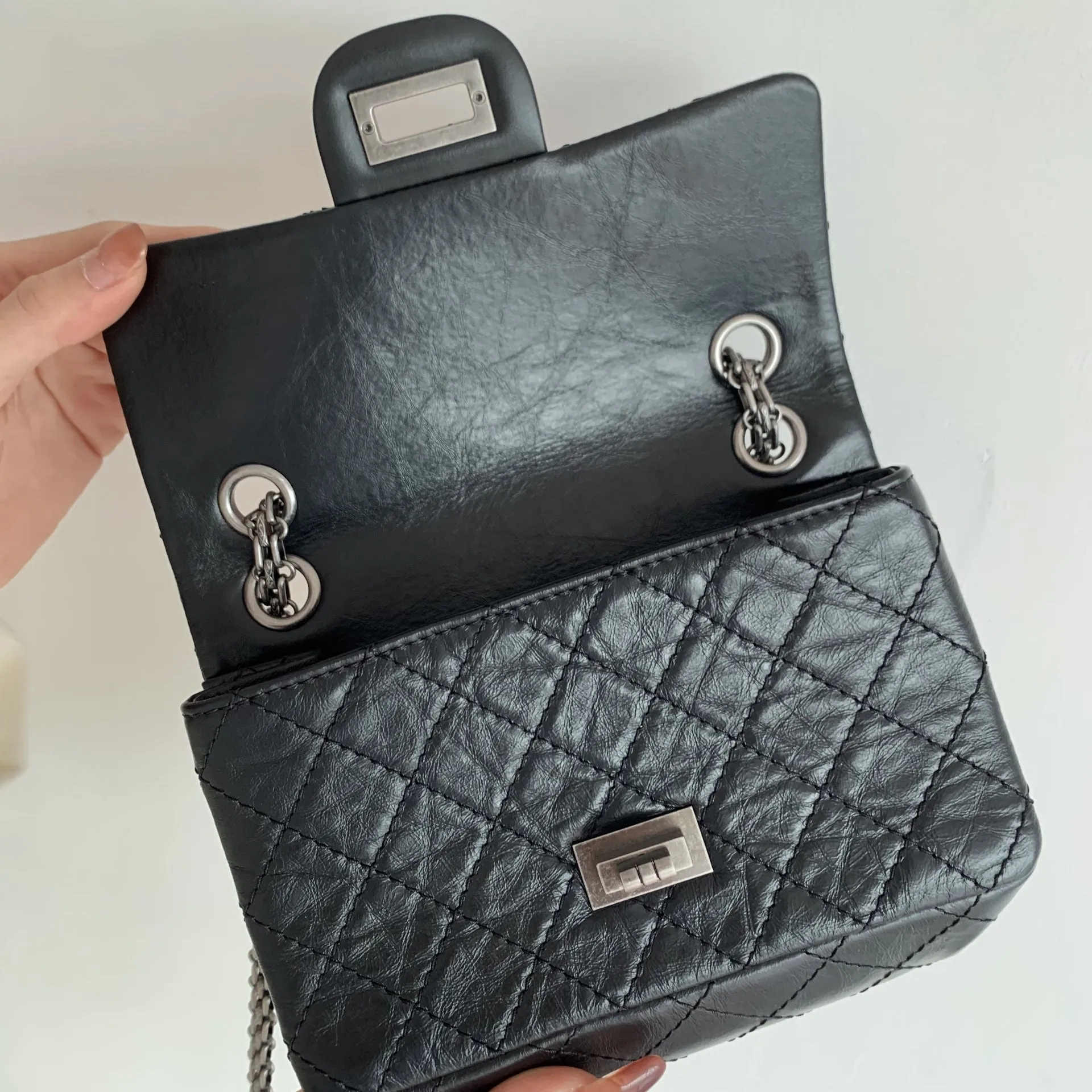 CHLMini 2.55 Handbag Black For Women Silver Toned Hardware 7.8in/20cm AS0874 Y04634 94305