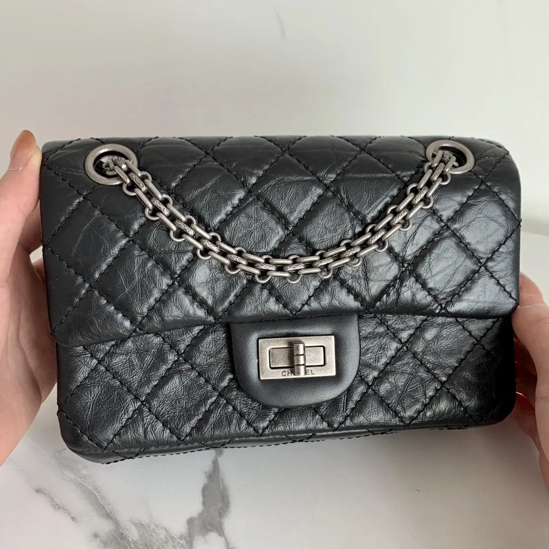 CHLMini 2.55 Handbag Black For Women Silver Toned Hardware 7.8in/20cm AS0874 Y04634 94305