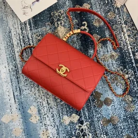 CHLSmall Flap Bag With Top Handle Gold Hardware Red For Women, Women&#8217;s Handbags, Shoulder Bags 7.9in/20cm AS2059