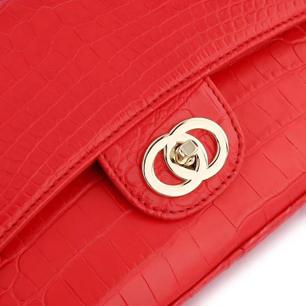 Crocodile  Leather Classic Flap Chain Shoulder Bags For Women Red