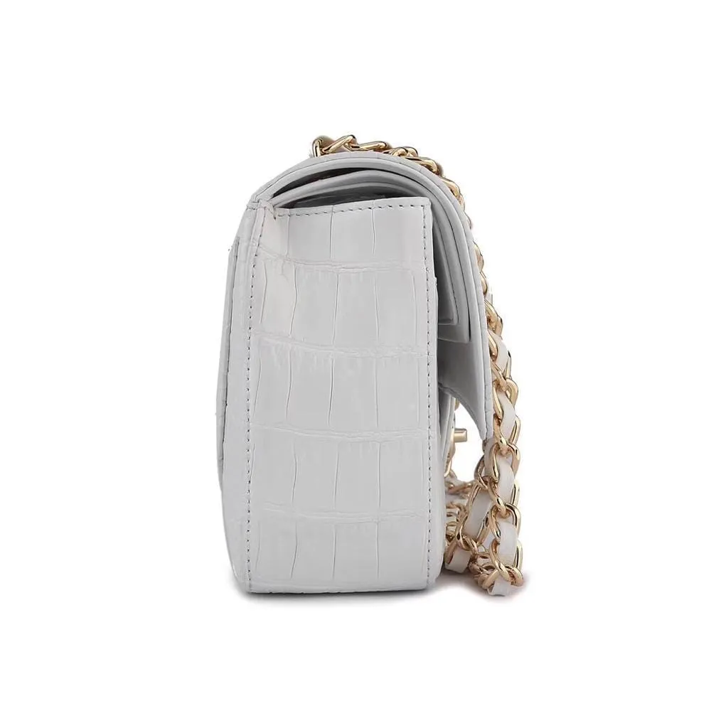 Crocodile  Leather Classic Flap Chain Shoulder Bags For Women White