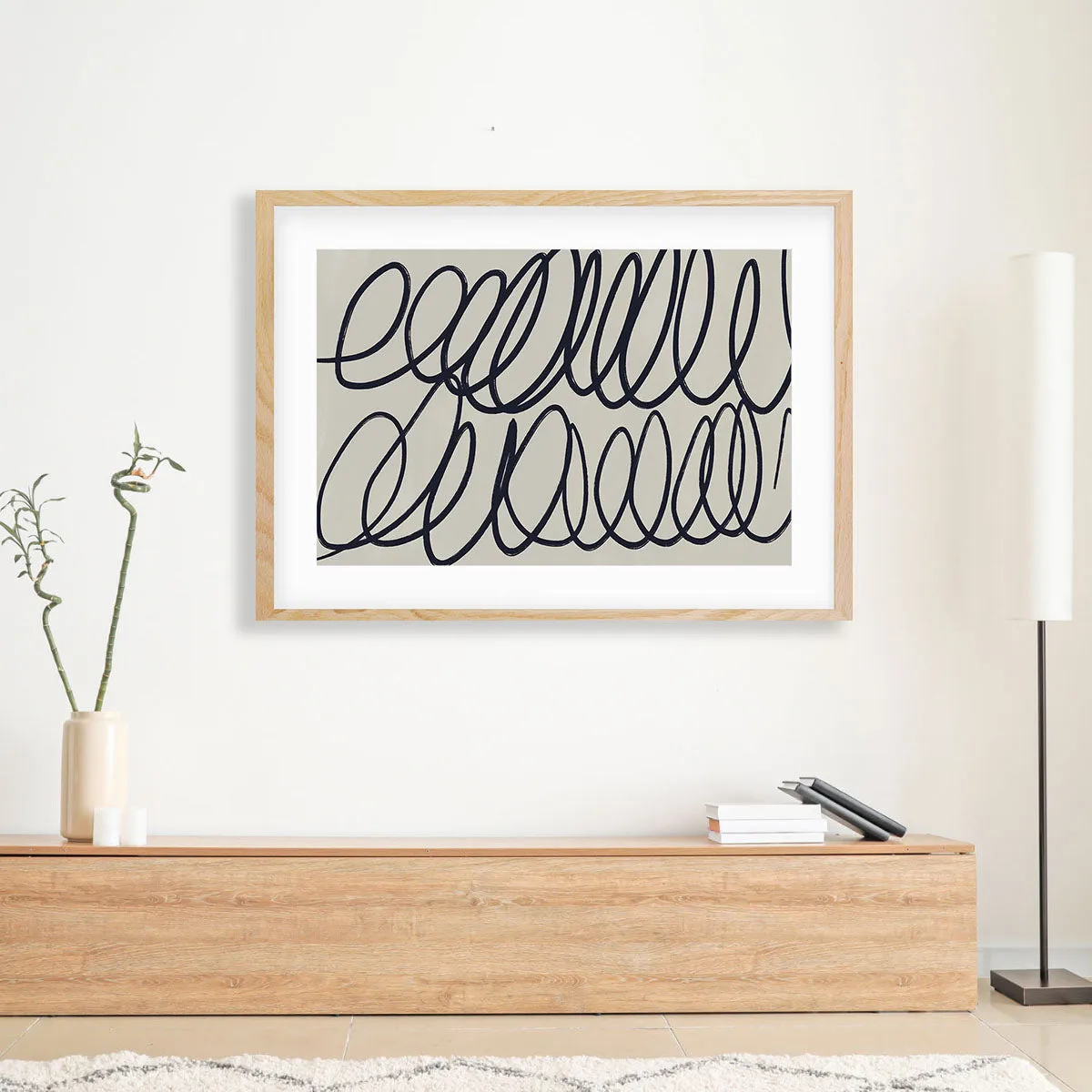 Curved Black Lines Framed Art