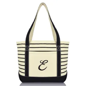 Dalix Striped E-Initial Tote Bag Womens Ballent Letter E