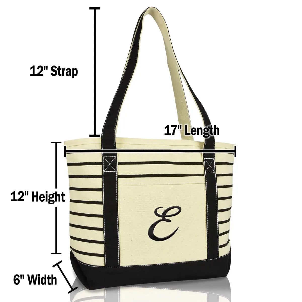 Dalix Striped E-Initial Tote Bag Womens Ballent Letter E