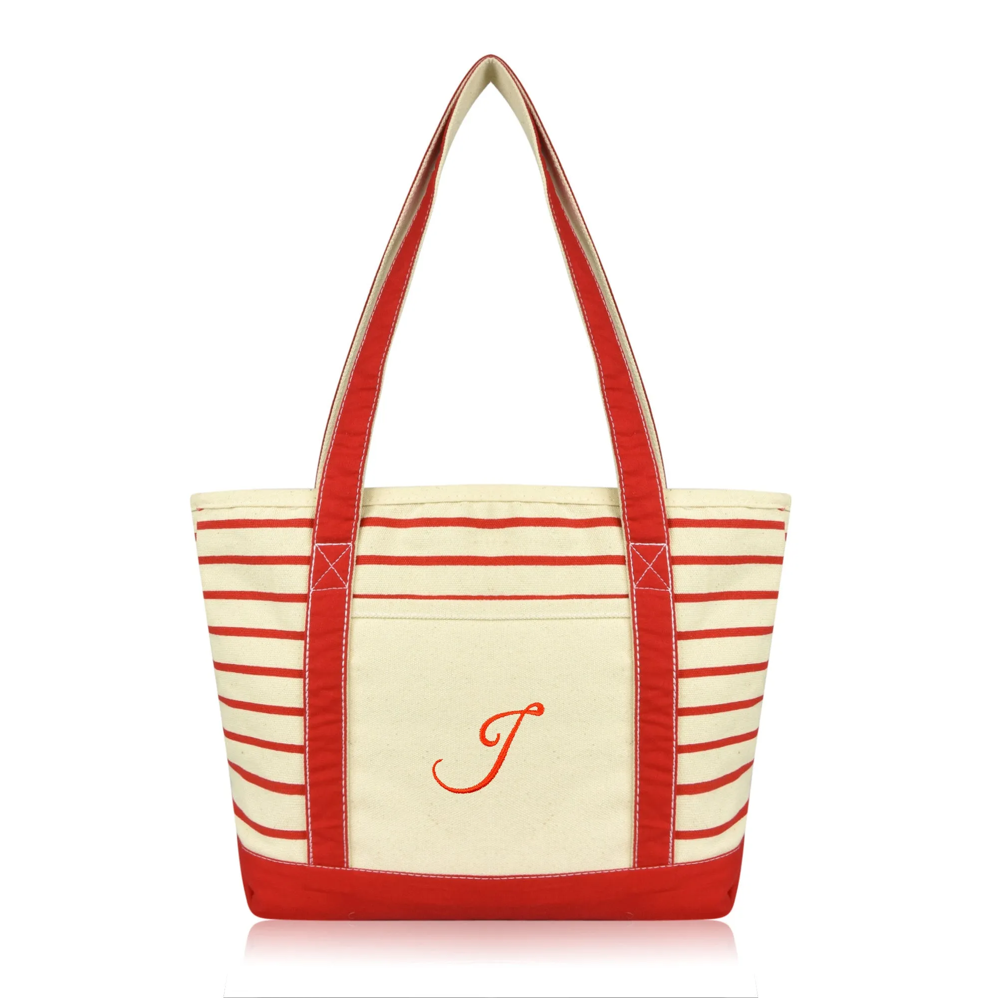 Dalix Striped J-Initial Tote Bag Womens Ballent Letter J