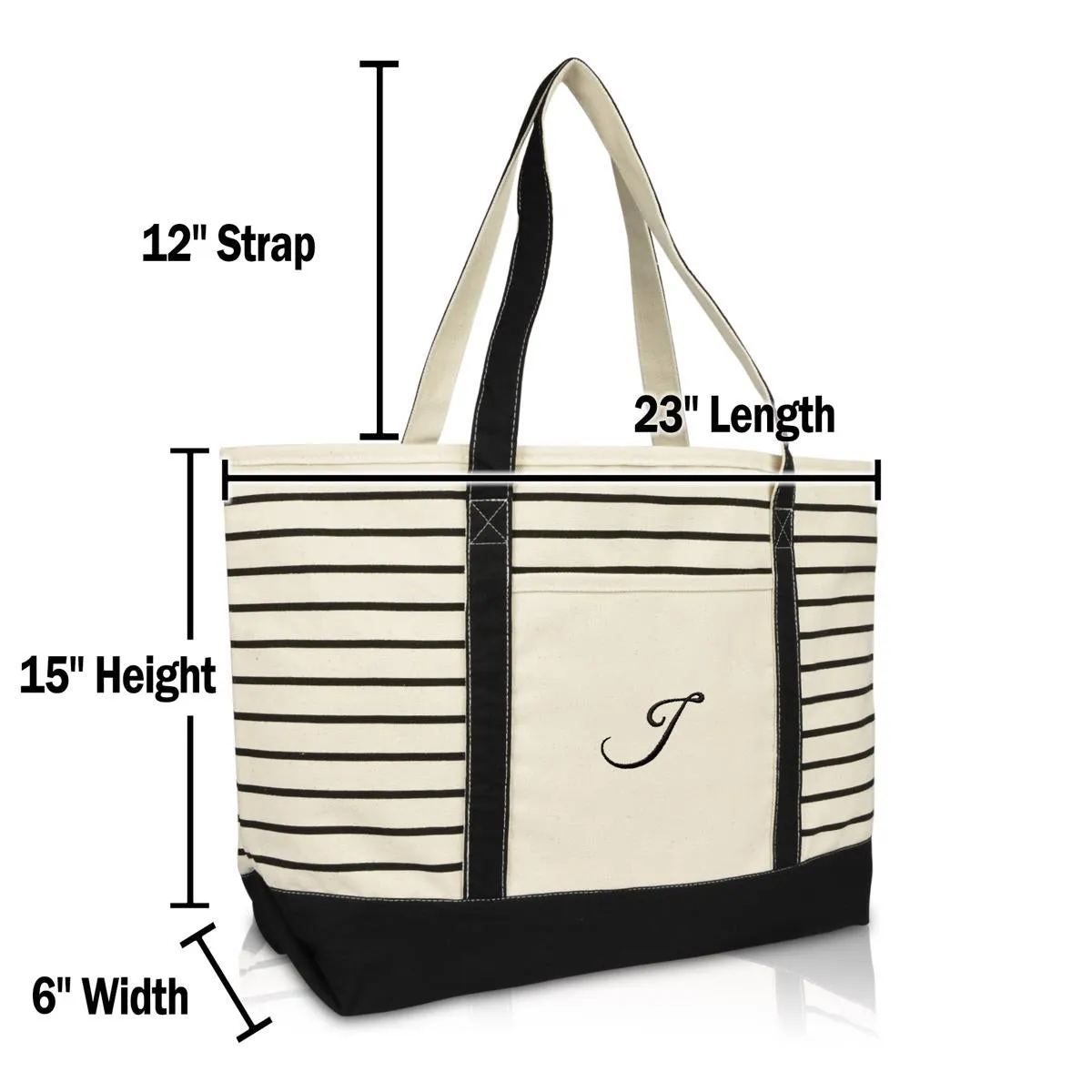 Dalix Striped J-Initial Tote Bag Womens Ballent Letter J