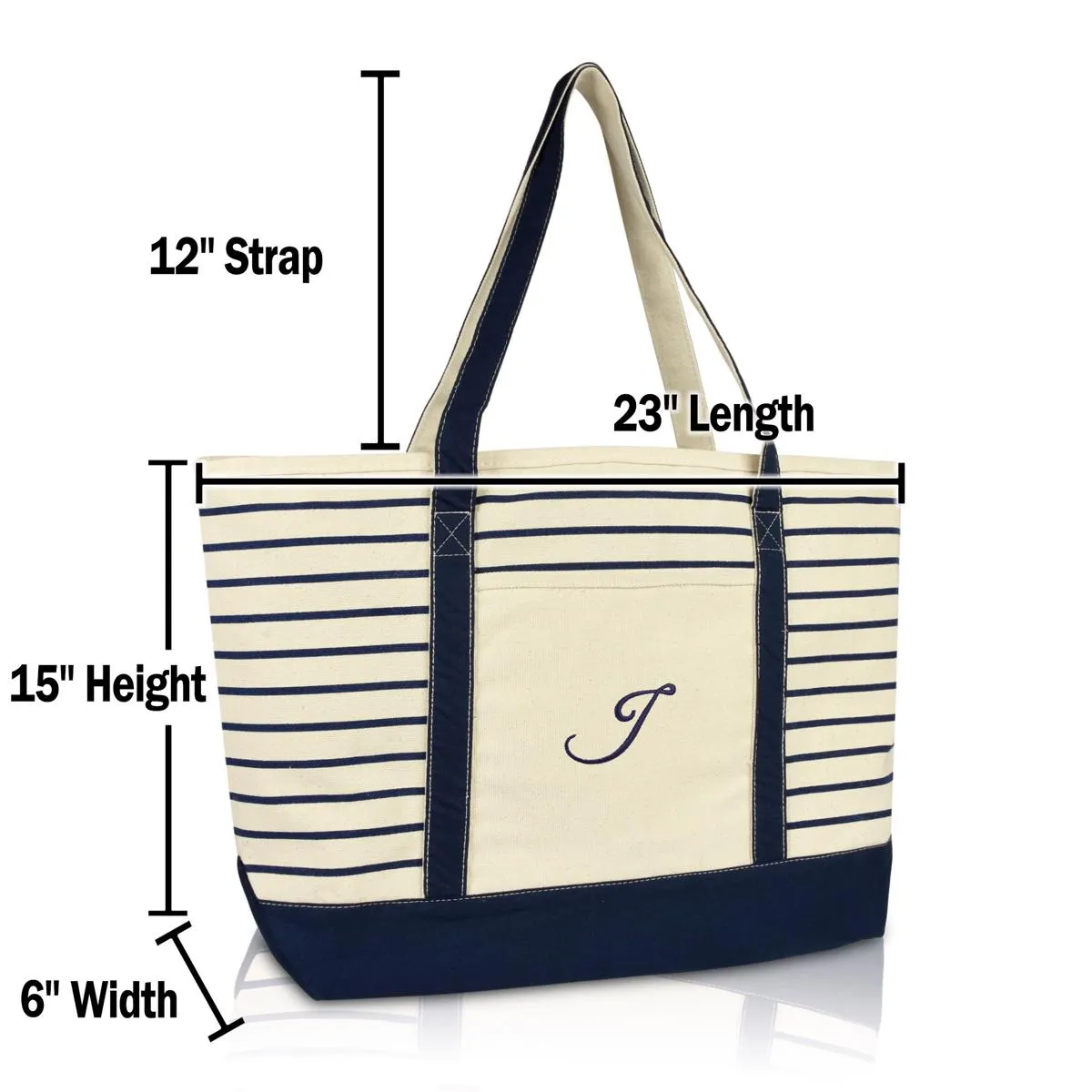 Dalix Striped J-Initial Tote Bag Womens Ballent Letter J