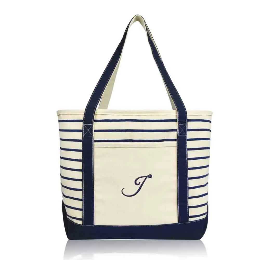 Dalix Striped J-Initial Tote Bag Womens Ballent Letter J