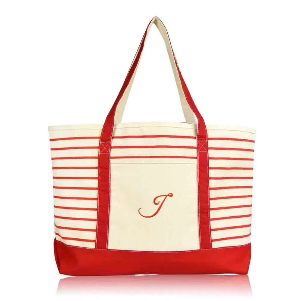 Dalix Striped J-Initial Tote Bag Womens Ballent Letter J