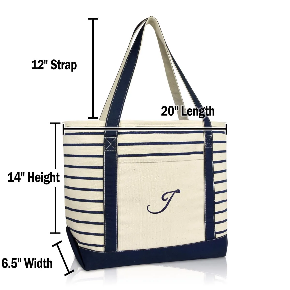 Dalix Striped J-Initial Tote Bag Womens Ballent Letter J