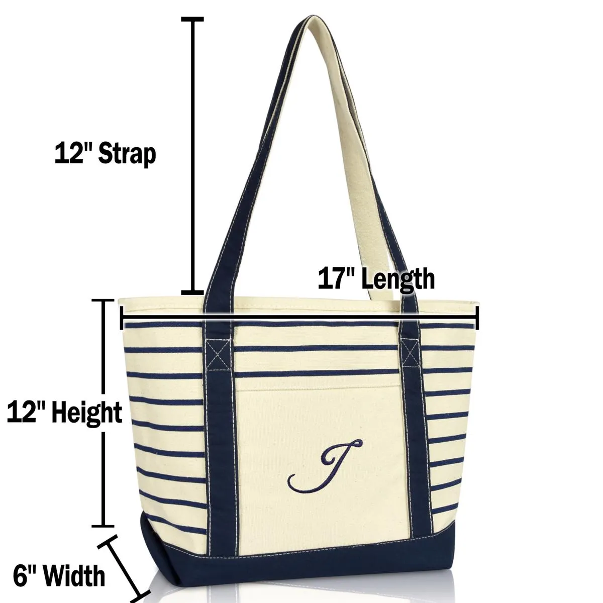 Dalix Striped J-Initial Tote Bag Womens Ballent Letter J