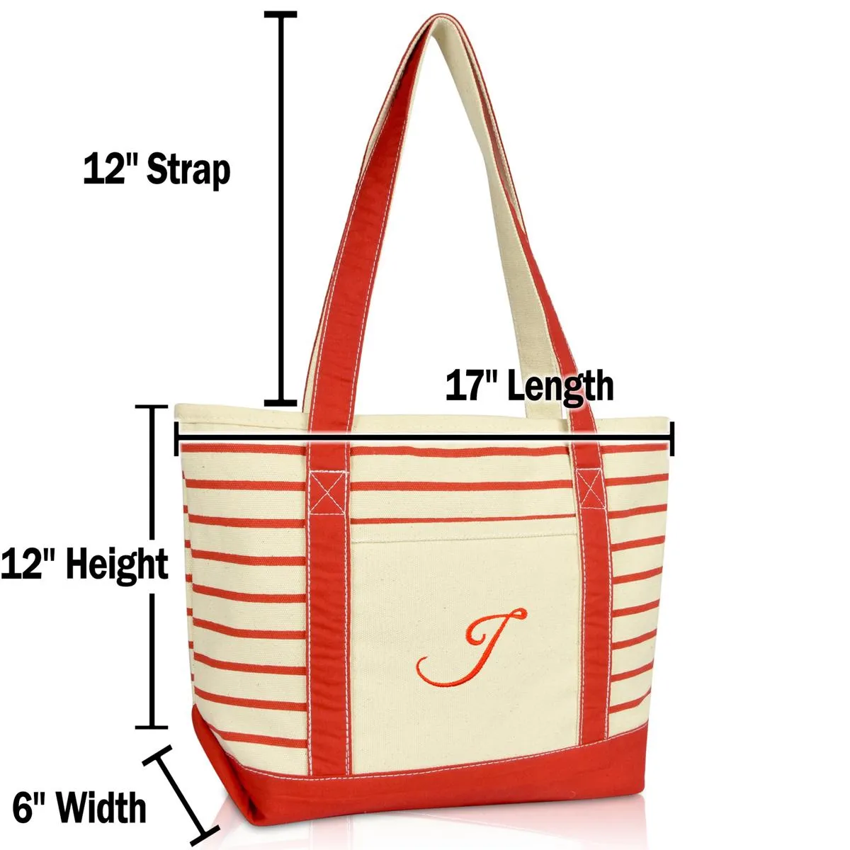 Dalix Striped J-Initial Tote Bag Womens Ballent Letter J