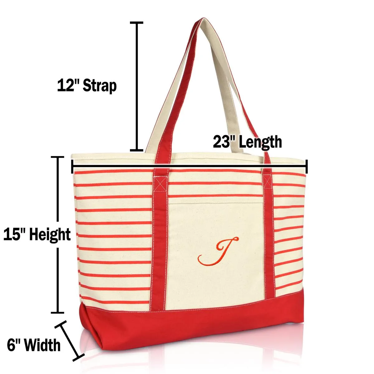 Dalix Striped J-Initial Tote Bag Womens Ballent Letter J