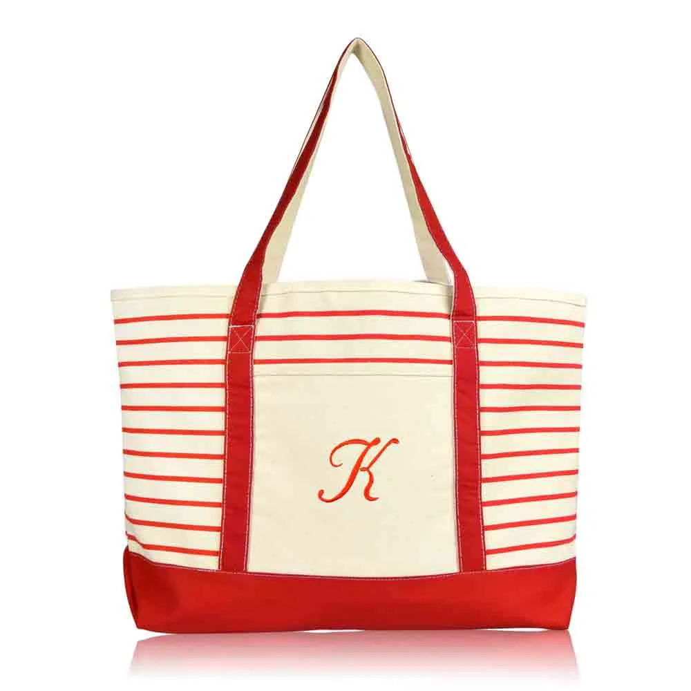 Dalix Striped K-Initial Tote Bag Womens Ballent Letter K