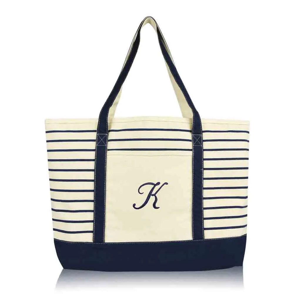 Dalix Striped K-Initial Tote Bag Womens Ballent Letter K