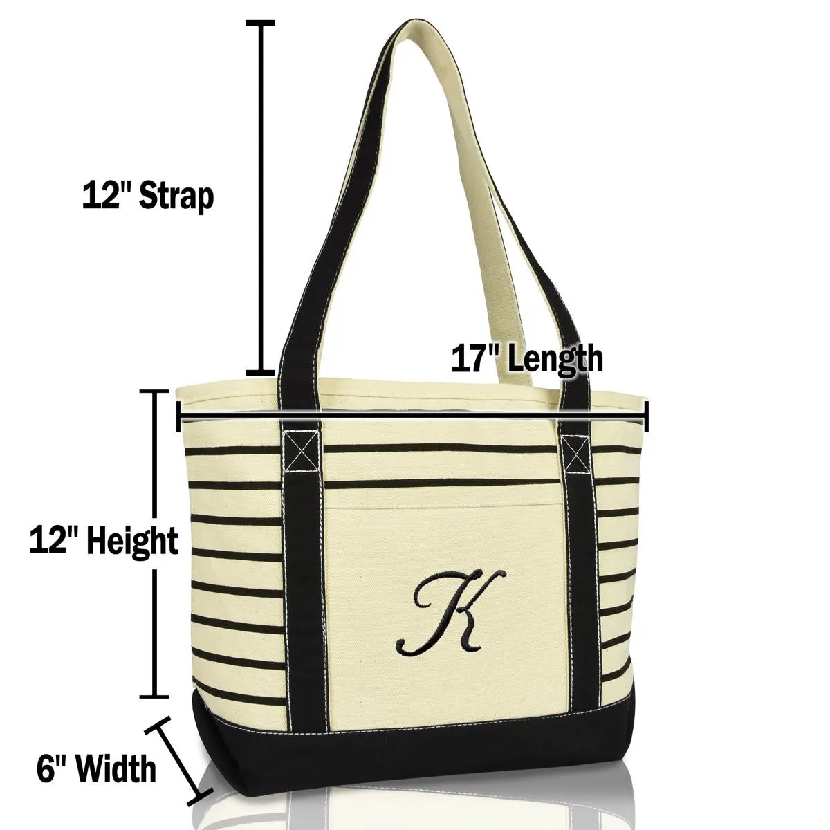 Dalix Striped K-Initial Tote Bag Womens Ballent Letter K